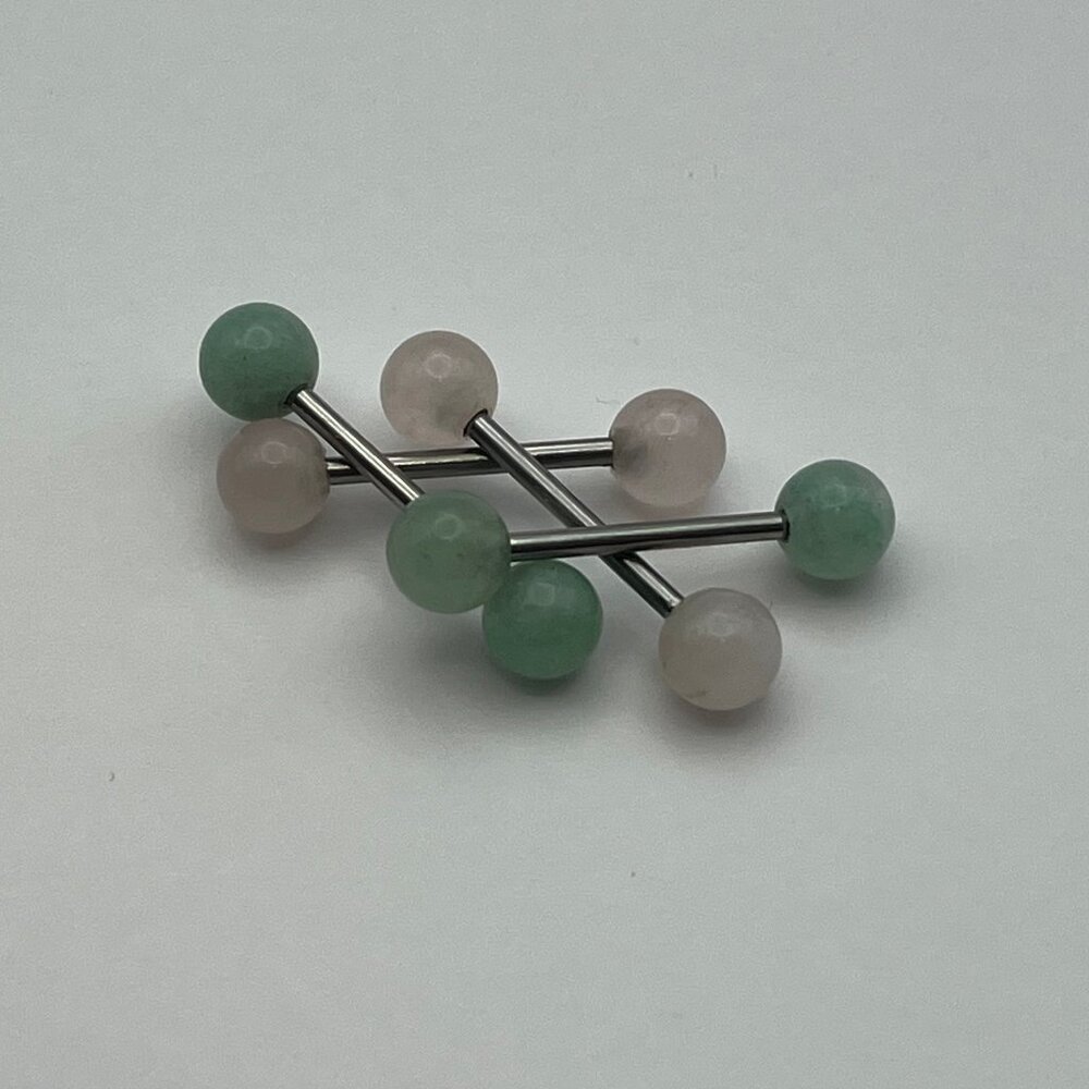 Green Aventurine and Rose Quartz & stainless steel nipple barbells